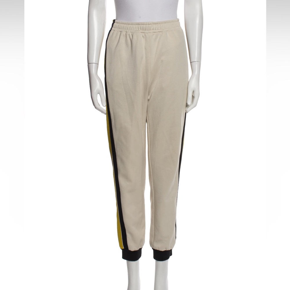 Cream Track Pants with Black and Yellow Stripes